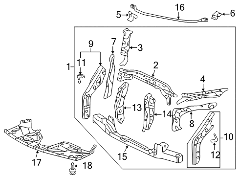 2007 Honda Odyssey Radiator Support, Splash Shields Bracket, L. FR. Fender Side Diagram for 60487-SHJ-A00ZZ