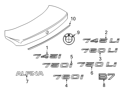 2008 BMW Alpina B7 Exterior Trim - Trunk Lid Trim Strip, Boot Lid/Tailgate, Anodized Diagram for 51137134067