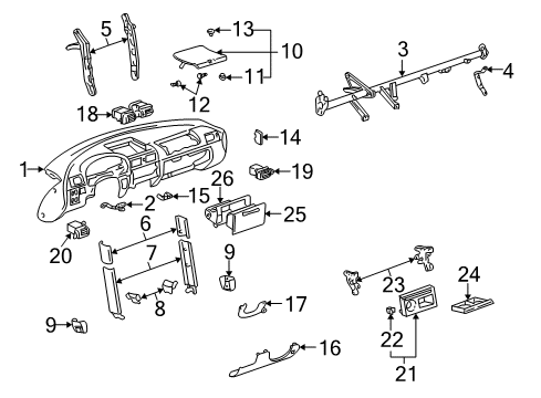 2002 Toyota MR2 Spyder Instrument Panel Center Cover Bumper Diagram for 90541-05018