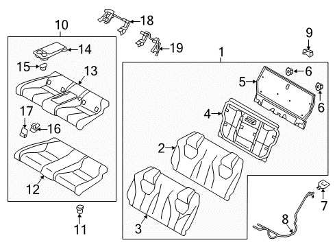 2019 Infiniti Q60 Rear Seat Components Pad Assy-Cushion, Rear Seat Diagram for 88305-5CA0A