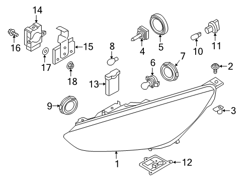 2018 Ford Focus Headlamps Composite Assembly Diagram for F1EZ-13008-GX
