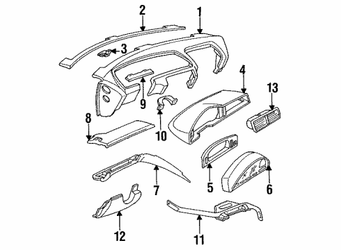 1994 BMW 840Ci Instrument Panel Dashboard Support Diagram for 62111383326