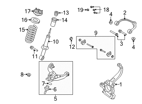 2014 Ford F-150 Front Suspension Components, Lower Control Arm, Upper Control Arm, Stabilizer Bar Shock Diagram for EL3Z-18124-B