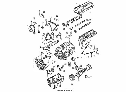 1992 Nissan Maxima Engine Parts, Mounts, Cylinder Head & Valves, Camshaft & Timing, Oil Pan, Oil Pump, Crankshaft & Bearings, Pistons, Rings & Bearings Rocker-Valve Diagram for 13257-97E00