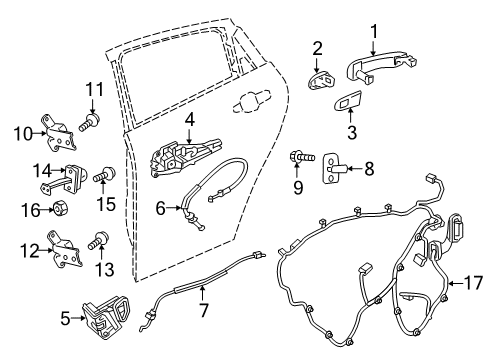 2016 Chevrolet Malibu Rear Door Control Cable Diagram for 22970587