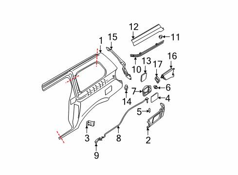 2004 Nissan Quest Fuel Door Duct-DRAFTER, Outlet L Diagram for 76805-7B00A