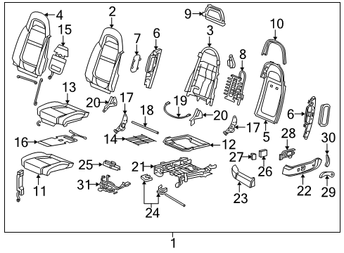 2004 Chevrolet SSR Power Seats Recliner Asm, Driver Seat Inner Diagram for 12377629