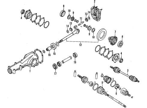 1987 Nissan Stanza Rear Axle, Axle Shafts & Joints, Differential, Drive Axles, Propeller Shaft Case-Differential Diagram for 38421-W1005