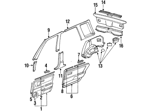 1989 Honda Civic Interior Trim Lining, R. Center Pillar (Lower) *B49L* (FAIR BLUE) Diagram for 84121-SH5-000ZA