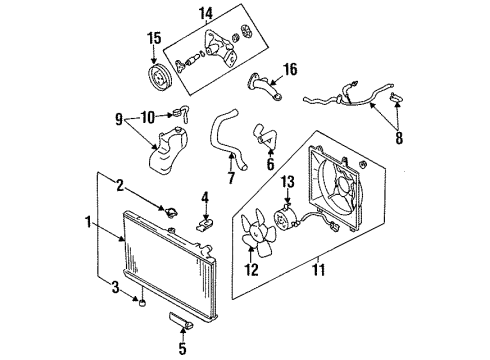 1995 Kia Sephia Radiator & Components, Cooling Fan Pump Compartment-Water Diagram for 0K93015010A