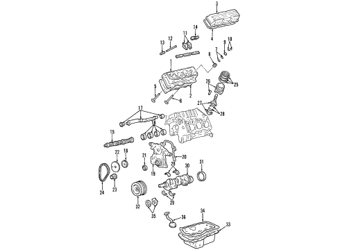 2005 Buick LaCrosse Engine Parts, Mounts, Cylinder Head & Valves, Camshaft & Timing, Oil Pan, Oil Pump, Crankshaft & Bearings, Pistons, Rings & Bearings, Variable Valve Timing Oil Pan Diagram for 12597244