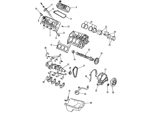 2000 Ford Mustang Engine Parts, Mounts, Cylinder Head & Valves, Camshaft & Timing, Oil Pan, Oil Pump, Balance Shafts, Crankshaft & Bearings, Pistons, Rings & Bearings Front Mount Diagram for XR3Z-6038-BA
