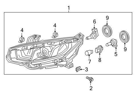 2018 Honda Civic Headlamps Light Assembly, L Head Diagram for 33150-TBA-A11