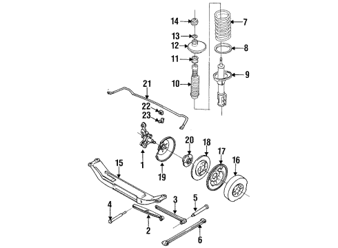 1993 Mercury Tracer Rear Suspension Components, Lower Control Arm, Stabilizer Bar Hub & Bearing Diagram for F1CZ-1104-A