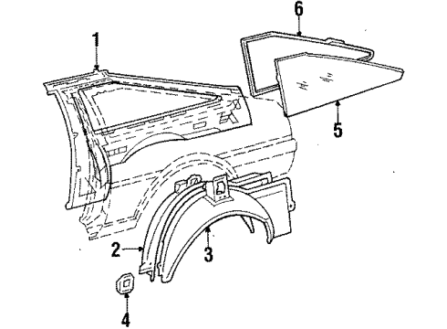 1986 Toyota Corolla Quarter Panel - Inner Components Quarter Glass Diagram for 62711-12320