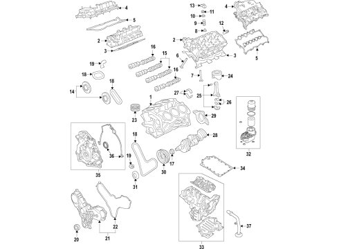 2018 Ford F-150 Engine Parts, Mounts, Cylinder Head & Valves, Camshaft & Timing, Variable Valve Timing, Oil Cooler, Oil Pan, Oil Pump, Crankshaft & Bearings, Pistons, Rings & Bearings Front Cover Diagram for JL3Z-6019-C