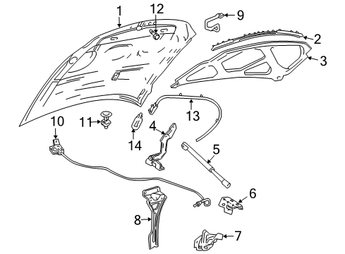 2006 Lincoln Navigator Hood & Components Hood Diagram for 2L7Z-16612-AA