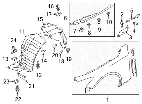 2020 Infiniti Q60 Fender & Components Splash Guard-Front Fender, RH Diagram for 63832-JK600