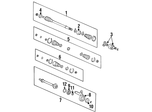 1994 Honda Civic del Sol Drive Axles - Front Driveshaft Set, Passenger Side Diagram for 44010-SR3-040