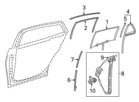 2019 Lexus LS500 Rear Door Run, Rear Door Glass Diagram for 68147-50020