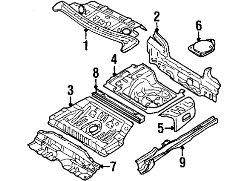 2001 Kia Sephia Rear Body Panel, Floor & Rails Panel-Trunk Floor Diagram for 0K2AA53730A