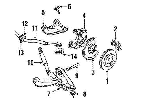 1988 GMC S15 Jimmy Front Suspension Components, Drive Axles, Lower Control Arm, Upper Control Arm, Stabilizer Bar, Torsion Bar Shield-Front Brake Disc Splash-RH Diagram for 14047282