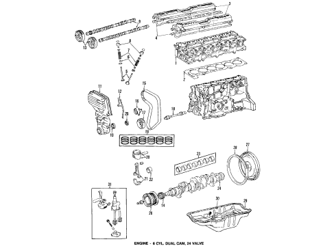 1988 Toyota Supra Engine Parts, Mounts, Cylinder Head & Valves, Camshaft & Timing, Oil Pan, Oil Pump, Crankshaft & Bearings, Pistons, Rings & Bearings PULLEY, Crankshaft Diagram for 13407-42040