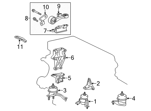 2012 Toyota Sienna Engine & Trans Mounting Side Bracket Diagram for 12313-0V050