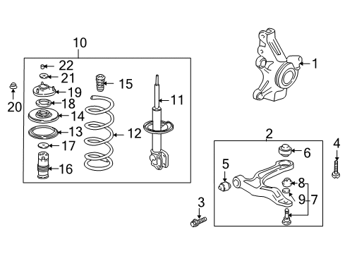 2005 Honda Pilot Front Suspension Components, Lower Control Arm, Stabilizer Bar Rubber, Front Shock Absorber Mounting Diagram for 51920-S9V-A01