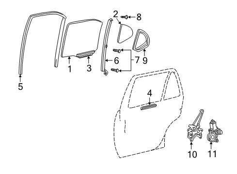 2002 Lexus ES300 Rear Door Channel Sub-Assy, Rear Door Glass, RH Diagram for 69905-22060