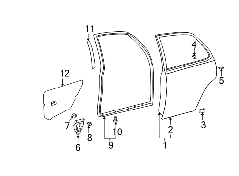 2002 Toyota Camry Rear Door Outer Panel Diagram for 67113-AA020