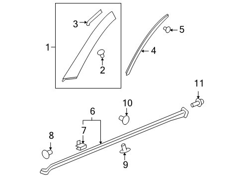 2008 Pontiac G6 Exterior Trim - Pillars, Rocker & Floor Applique Retainer Diagram for 11609923