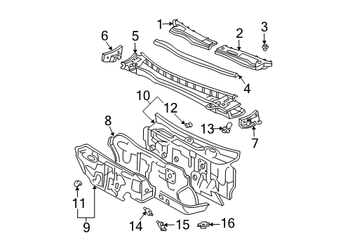 1999 Toyota Solara Cowl Panel Sub-Assembly, Dash Diagram for 55101-06160