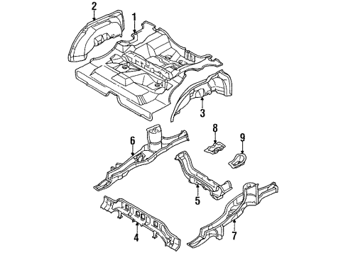 2000 Chevrolet Metro Rear Body - Floor & Rails Panel, Rear Floor Diagram for 30020501