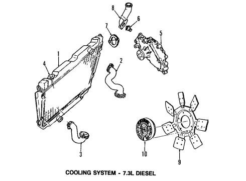 1994 Ford E-350 Econoline Cooling System, Radiator, Water Pump, Cooling Fan, Belts & Pulleys Upper Hose Diagram for F2UZ8260A