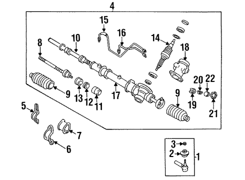 1993 Plymouth Colt P/S Pump & Hoses, Steering Gear & Linkage Cover-Tie Rod End Diagram for MB616023