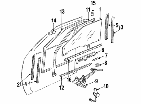 1990 Lexus LS400 Front Door Glass Sub-Assy, Front Door, LH Diagram for 68102-50012