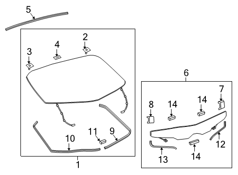 2018 Toyota Prius Prime Lift Gate - Glass & Hardware Upper Glass Spacer Diagram for 64819-47130