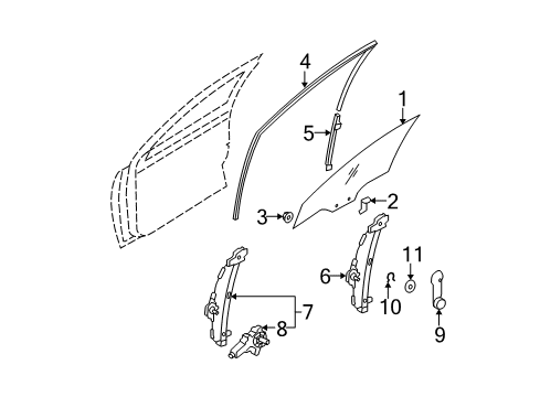 2010 Hyundai Accent Front Door Run-Front Door Window Glass RH Diagram for 82540-1E000