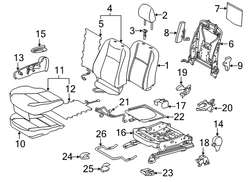 2012 Toyota Prius C Front Seat Components Cushion Cover Diagram for 71071-52M31-B1