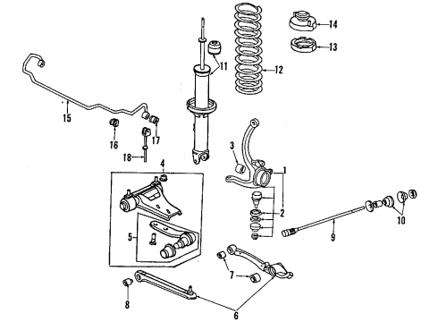 1988 Honda Prelude Rear Suspension Components, Lower Control Arm, Upper Control Arm, Stabilizer Bar Bearing Assembly, Rear Hub (Toyo) Diagram for 42300-SF1-008