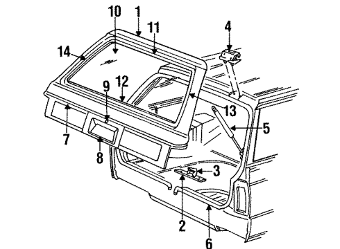1986 Plymouth Reliant Lift Gate & Hardware, Glass, Exterior Trim Cylinder Pkg Deck Lid G/BO Diagram for 4246793