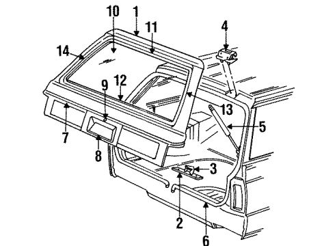 1987 Plymouth Reliant Lift Gate & Hardware, Glass, Exterior Trim Cylinder Pkg Lift Gate Lk & K Diagram for 4378175