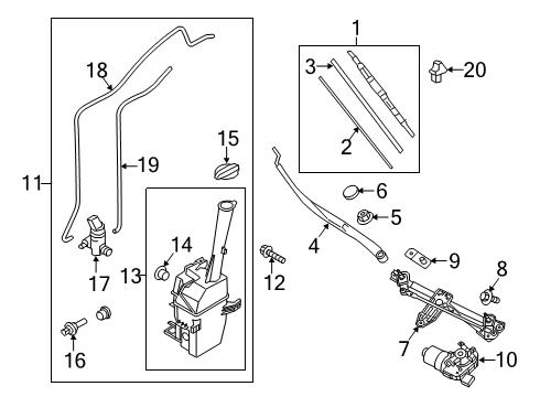 2018 Kia Sorento Windshield - Wiper & Washer Components Washer Reservoir & Pump Assembly Diagram for 98610C6000