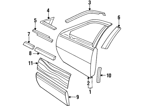 1996 Buick Roadmaster Front Door Molding Kit, Front Side Door Transfer Upper Rear Finish Diagram for 12504988