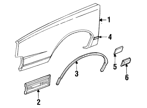 1988 Pontiac 6000 Fender & Components, Exterior Trim Molding, Front Fender Side Rear Diagram for 20410836