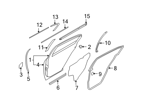 2012 Infiniti G37 Rear Door & Components, Exterior Trim Weatherstrip-Rear Door, RH Diagram for 82830-JK000