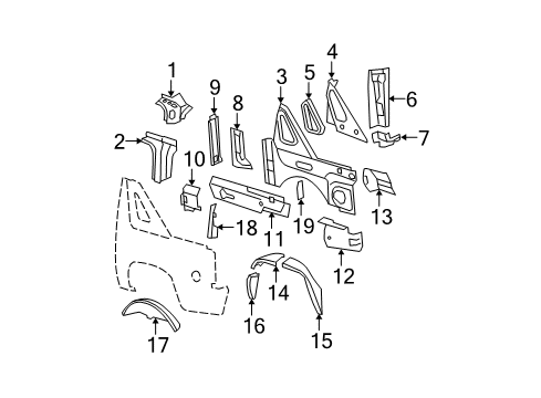 2010 Cadillac Escalade EXT Inner Structure - Quarter Panel Reinforcement Asm-Body Side Inner Panel Diagram for 25942992