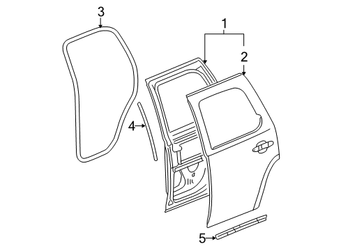 2009 Cadillac Escalade Rear Door Weatherstrip Asm-Rear Side Door Front Auxiliary Diagram for 15792912