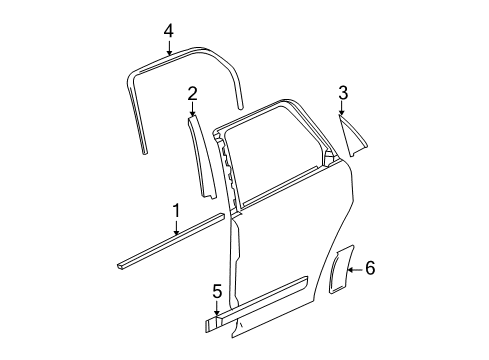 2005 Chevrolet Equinox Exterior Trim - Rear Door Applique-Rear Side Door Window Frame Rear Diagram for 15841264